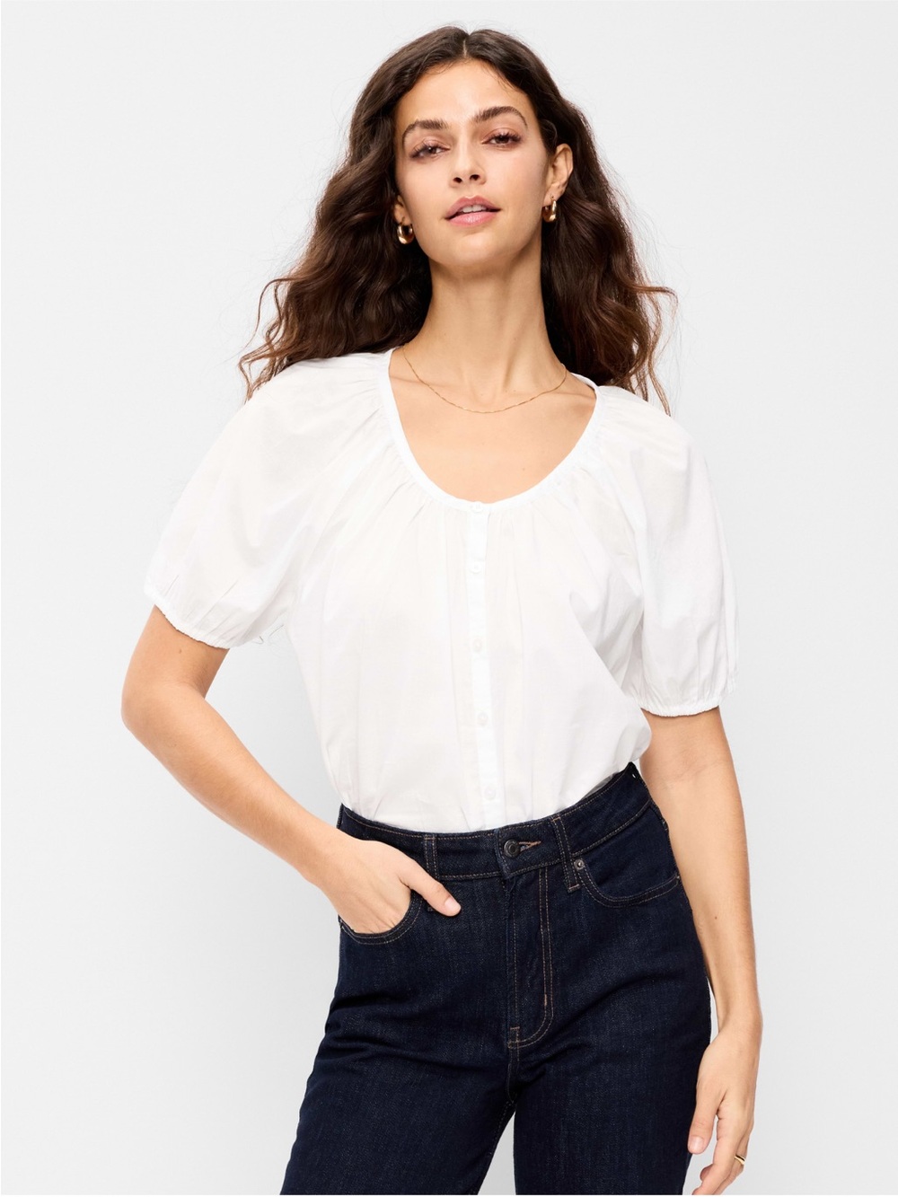 Old navy air button down top navy + white